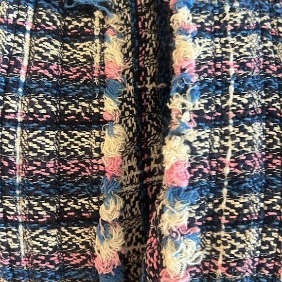 IRO Frannie Blue, Pink and Ivory Tweed Open Jacket with Fringe Trim - Picture 9 of 10